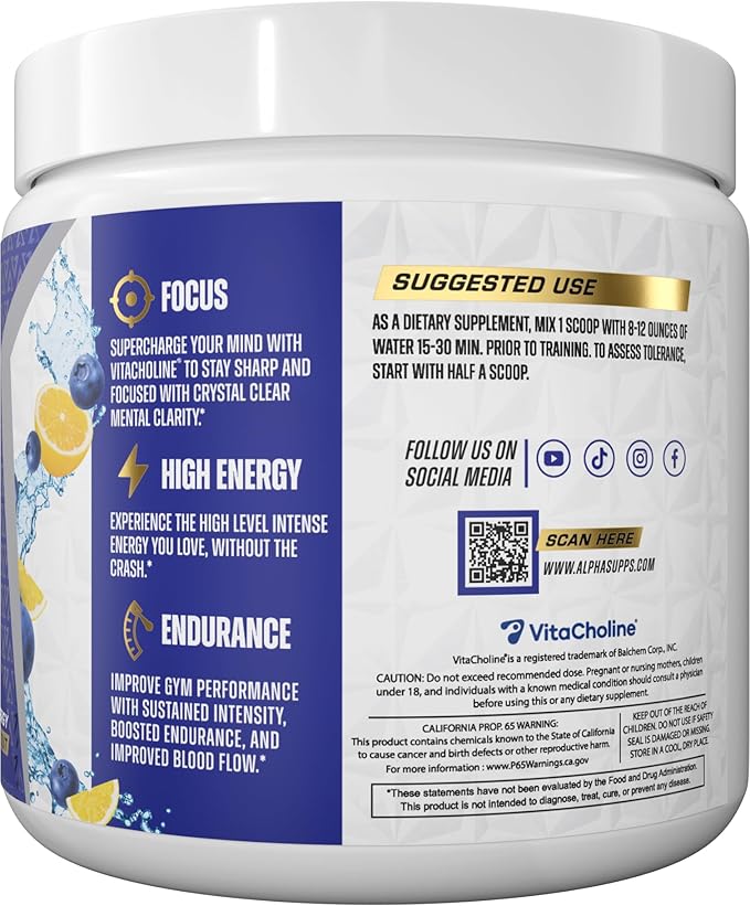 Pre, Pre-Workout Powder for Men & Women, Back to Basics Preworkout Formula for Fitness & Gym Training Athletes - Boost Energy, Focus & Performance (30 Servings, Blueberry Lemonade)