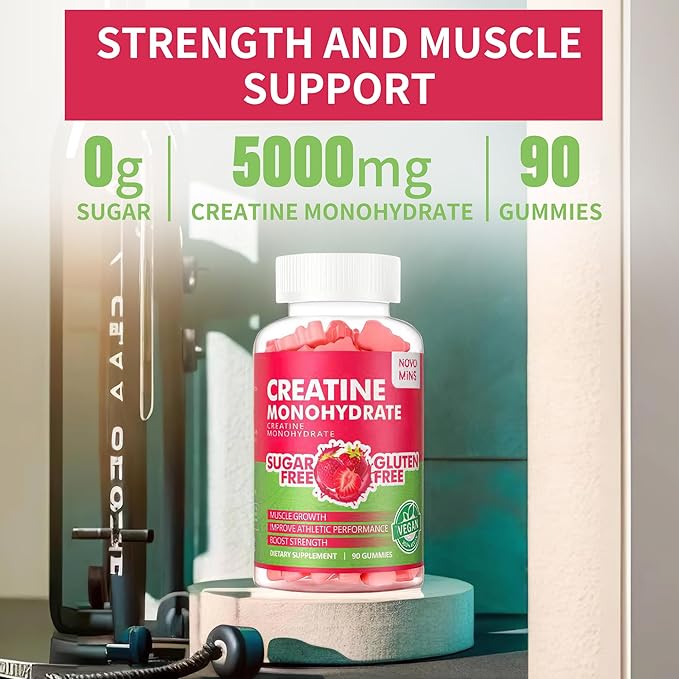 Creatine Monohydrate Gummies 5g for Men Women - Sugar Free Chewable Supplement. 180 Gummies Strawberry