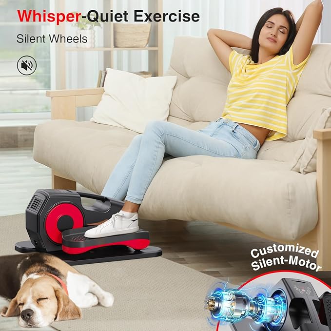 Under Desk Elliptical Machine, Ellipse Leg Exerciser with 15 Adjustable Speed Electric Seated Pedal Exerciser for Seniors Mini Leg Exerciser While Sitting for Moms Dad Parents Elderly