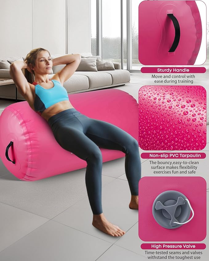 Air Barrel - Air Roller Gymnastics Barrel for Back Handspring Trainer, Air Track Tumble Mat with Pump for Gym Training/Yoga Balance Exercise/Cheerleading/Home and Outdoor Use