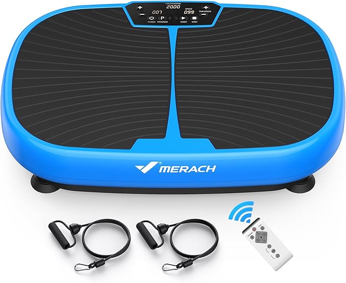MERACH Vibration Plate Exercise Machine, Vibrating Plate Exercise Machine for Women Men, 99 Speeds Vibration Plate with 2 Tension Ropes LED Display, Workout Equipment for Home