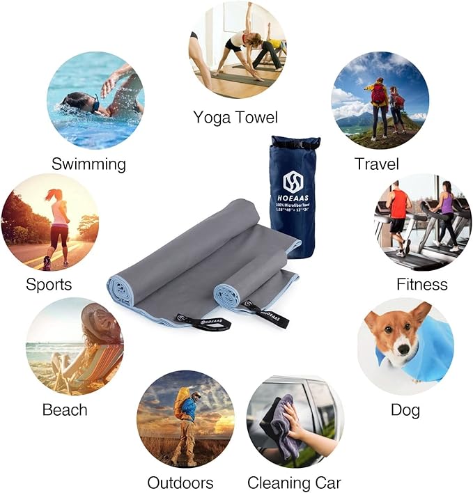 HOEAAS 2 Pack Microfiber Camping Towels