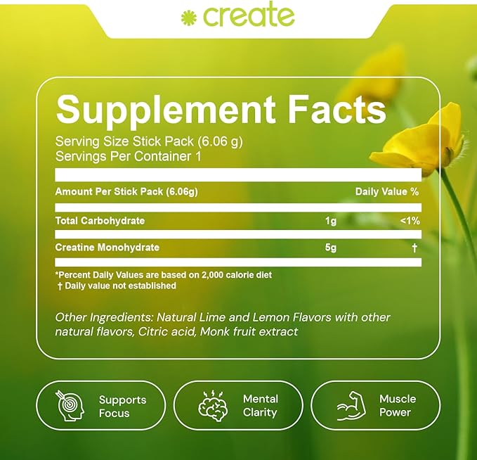 Create Single Serve Creatine Monohydrate Powder – 5g 30 Packets