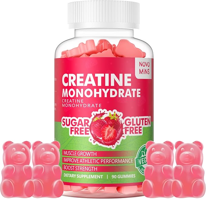 Creatine Monohydrate Gummies 5000mg for Men & Women, Chewables Creatine Monohydrate for Muscle Strength, Muscle Builder, Energy Boost, Pre-Workout Supplement(90 Count)-Strawberry Flavor