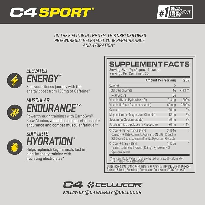 Cellucor C4 Sport Pre Workout Powder Fruit Punch - NSF Certified for Sport | 30 Servings, Packaging May Vary. (Pack of 2)
