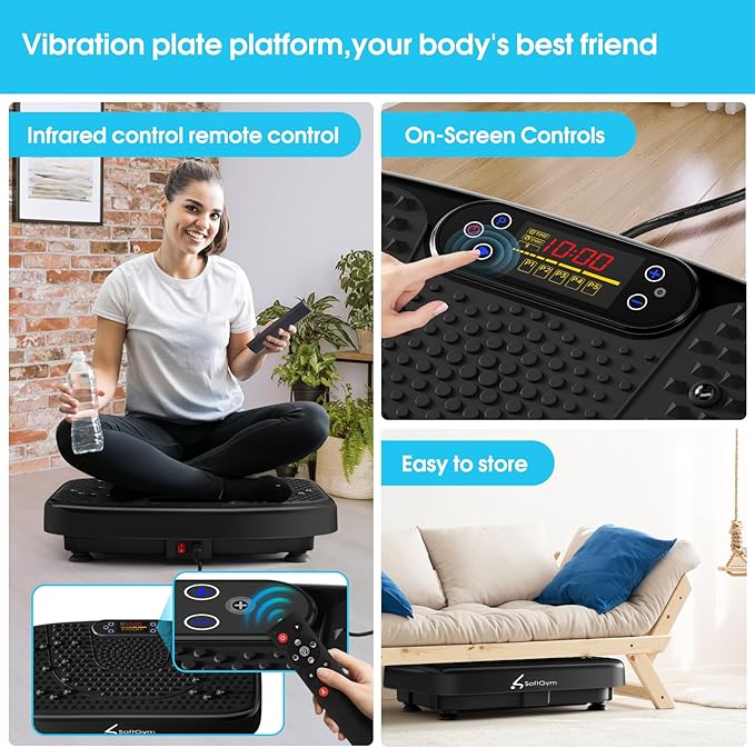 Vibration Plate Exercise Machine for Lymphatic Drainage,Softgym Power Vibrate Stand Shake Board 400 Lbs Capacity Whole Body Workout Waver with Fitness Resistance Bands Weight Loss Gifts for Women Men