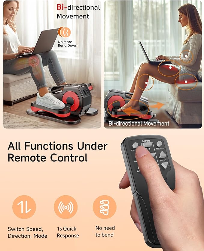 Under Desk Elliptical Machine, Ellipse Leg Exerciser with 15 Adjustable Speed Electric Seated Pedal Exerciser for Seniors Mini Leg Exerciser While Sitting for Moms Dad Parents Elderly