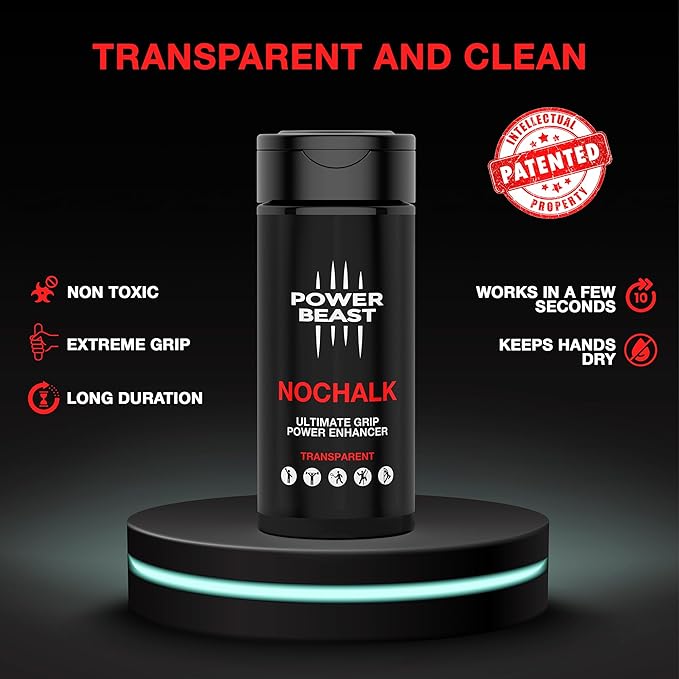 POWER BEAST NOCHALK, Liquid Chalk Replacement, Non Sticky Grip Enhancer, Dry Hands, Transparent, Anti-Slip Solution, Dry Grip for Tennis, Golf, Pole Dancing, Gaming, and All Sports, 0.35 Oz.