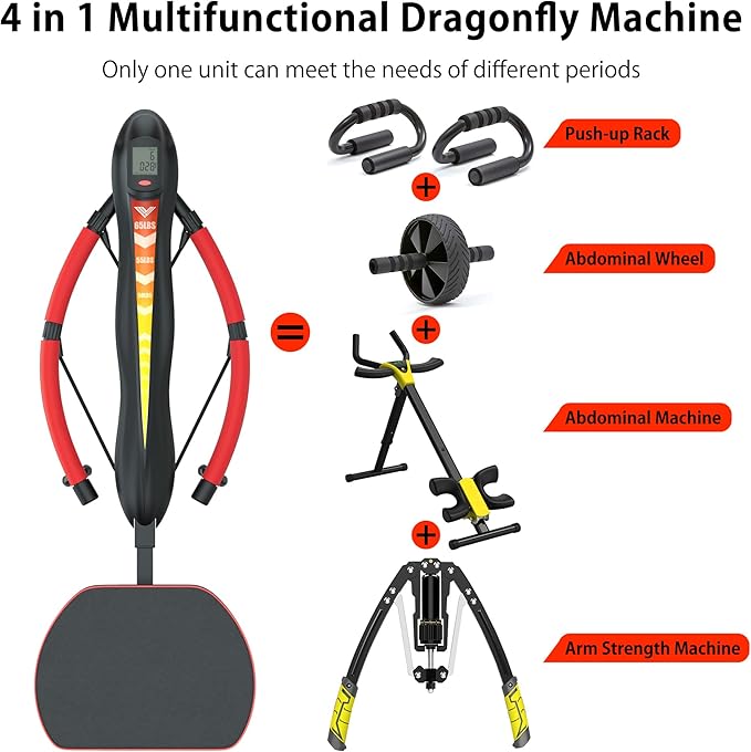 VIVITORY 4-in-1 Multi-Functional Rowing Machine AB Workout Machine, Core & Abdominal Trainers, Adjustable Dragonfly Machine, Strength Training Full Body Workout, Home Gym Fitness Equipment