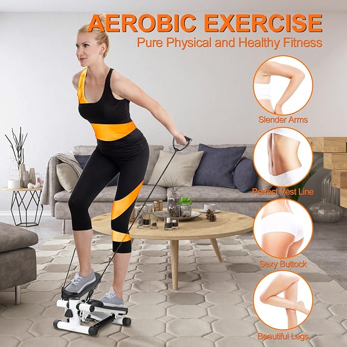 Mini Steppers for Exercise at Home, Stair Stepper with Resistance Bands Mini Stepper with 330LBS Loading Capacity, Hydraulic Fitness Stepper with LCD Monitor, Full Body Cardio Equipment