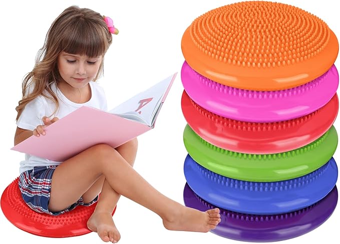 Amylove 6 Pcs Inflated Wobble Cushion Pump Wiggle Seat for Sensory Kids Flexible Seating Exercise Balance Disc Sensory Chair for Office School Home Equipment, Pump Included