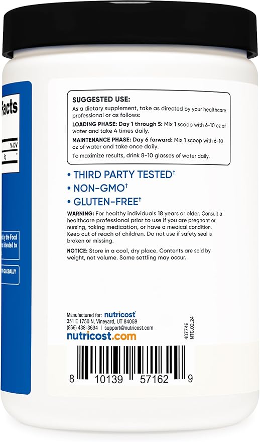 Nutricost Creatine Monohydrate Micronized Powder 500G 5000mg Per (5g) - 100 Servings, 17.637 Ounes