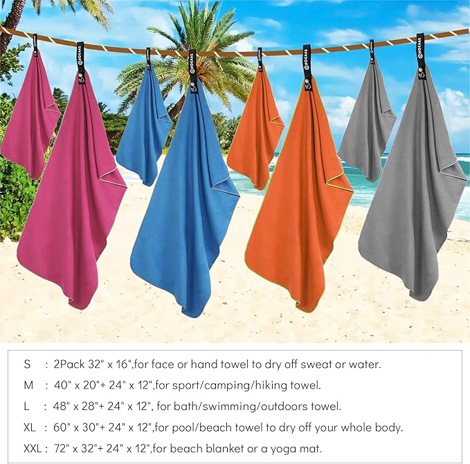 HOEAAS 2 Pack Microfiber Camping Towels