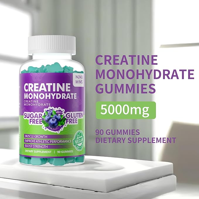 Creatine Monohydrate Gummies for Men & Women, Chewables Creatine Monohydrate for Muscle Strength, Muscle Builder, Energy Boost, Pre-Workout Supplement(180 Count)-Blueberry Flavor. 2 Pack