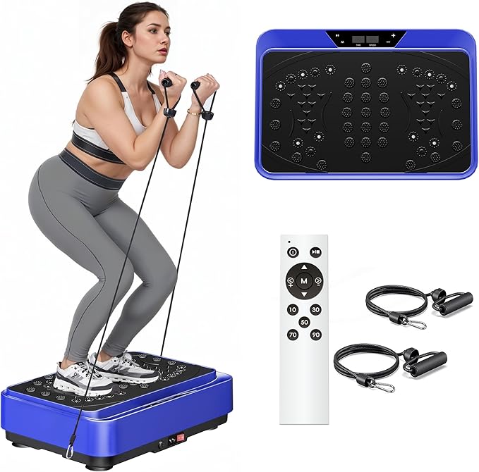 soges Vibration Plate Exercise Machine with Resistance Bands, Vibrating Plate for Lymphatic Drainage, Whole Body Vibrate Equipment, Home Fitness Workout Weight Loss Sports