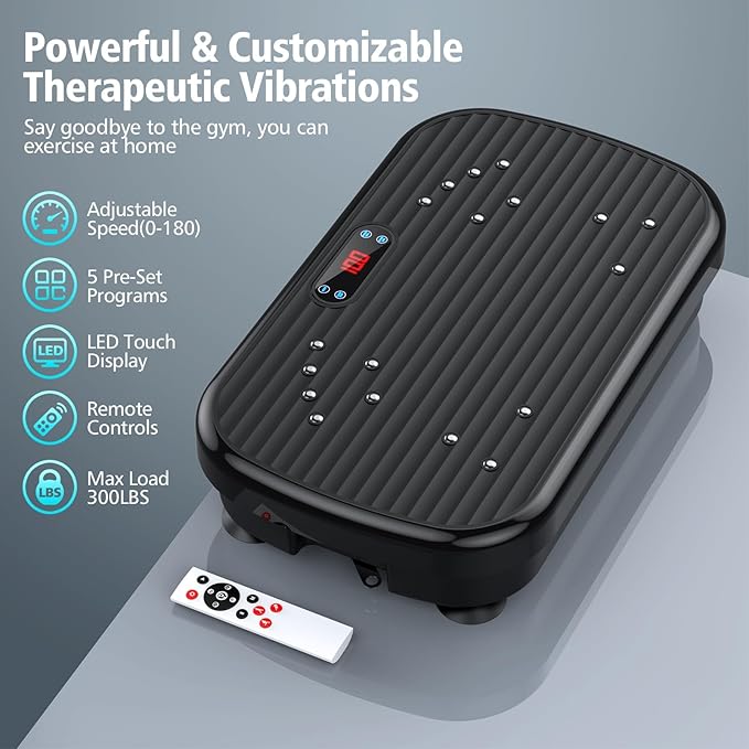 Vibration Plate Exercise Machine, Vibration Plate for Lymphatic Drainage 330 Lbs Capacity Whole Body Vibration Platform Machines Helps Weight Loss Shaping Toning Wellness