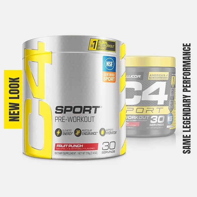Cellucor C4 Sport Pre Workout Powder Fruit Punch - NSF Certified for Sport | 30 Servings, Packaging May Vary. (Pack of 2)
