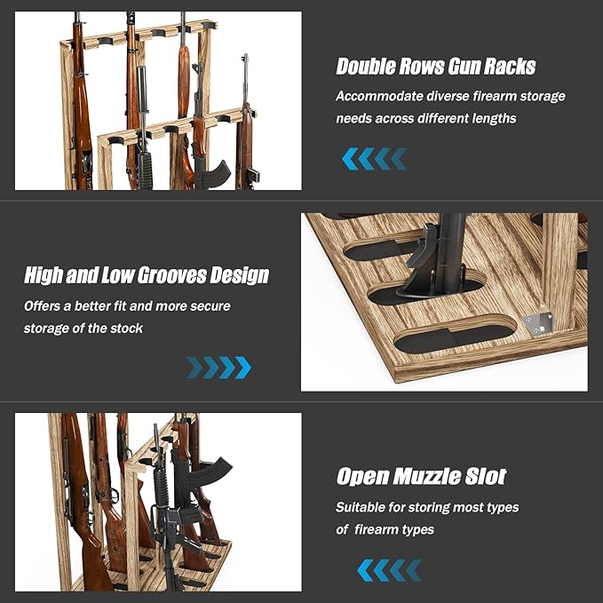 Indoor Gun Racks, Wooden Free Standing Heavy Duty Shotgun Display Rack, Rifle Stand Organizer, 12 Rifles Storage Holder Wood Gun Rack (Carbonized Black) (Carbonized Black, 1 Pack)