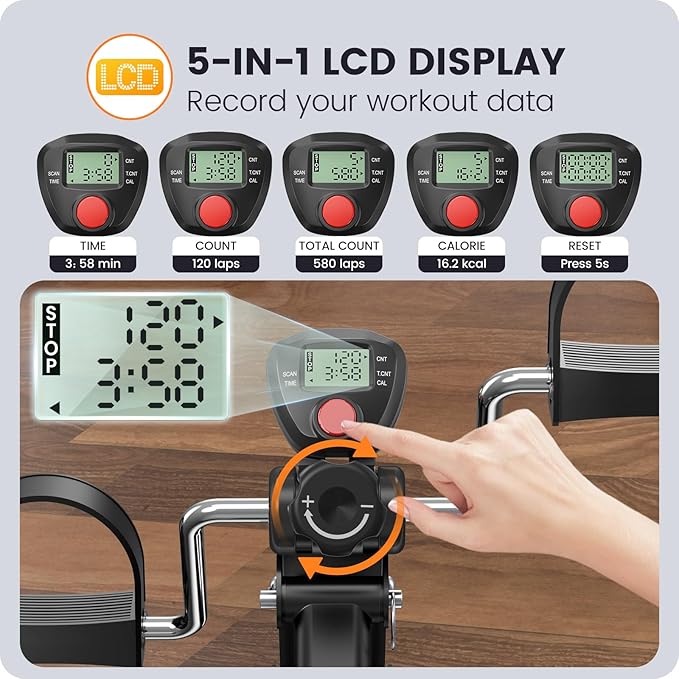 Sportneer Portable Under Desk Pedal Exerciser Low Resistance Exercise Bike Folding Indoor Exercise Pedal Machine Bike for Arm & Leg Under Desk Bike Leg Exercisers While Sitting for Home Office