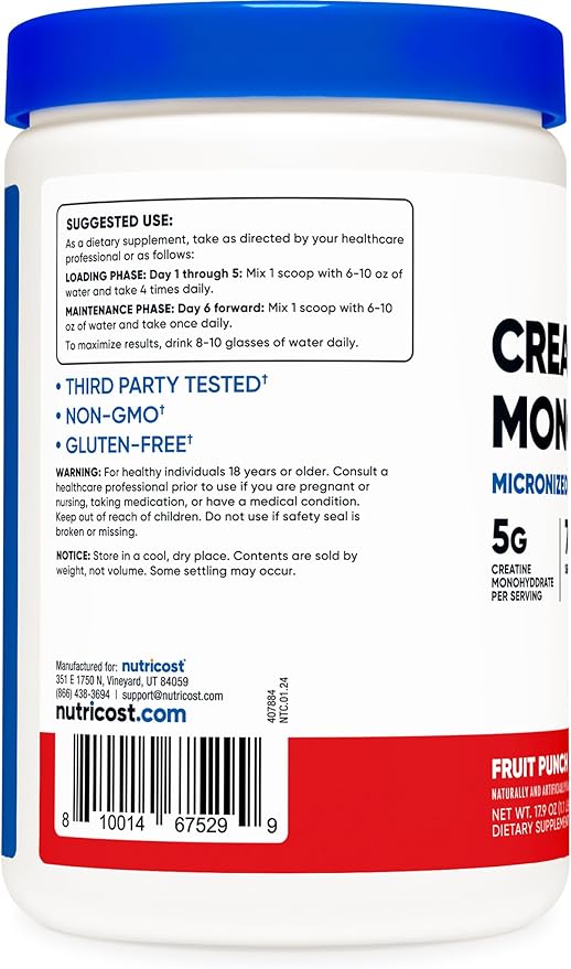 Nutricost Creatine Monohydrate Powder (Fruit Punch 500 Gram)