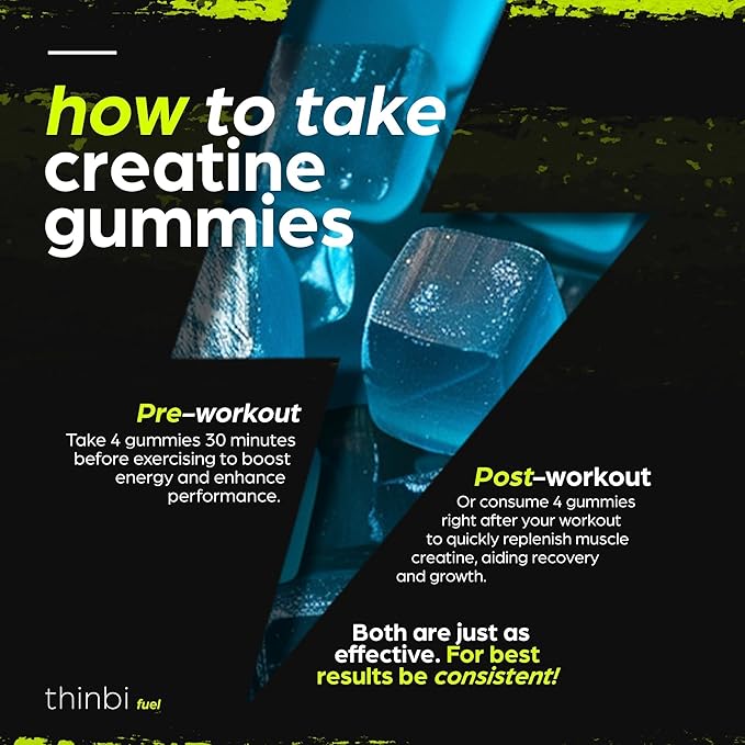Creatine Monohydrate Gummies Complex 6200mg for Men & Women - 120 Gummies Advanced Formula W/L-Taurine + Vitamin B12 for Muscle Strength, Muscle Builder, Energy Boost, Pre-Workout Supplement - Thinbi