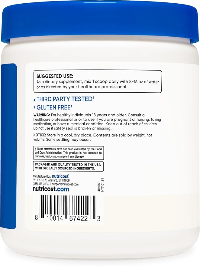 Nutricost EAA Powder 30 Servings (Unflavored) - Essential Amino Acids - Non-GMO, Gluten Free, Vegetarian Friendly