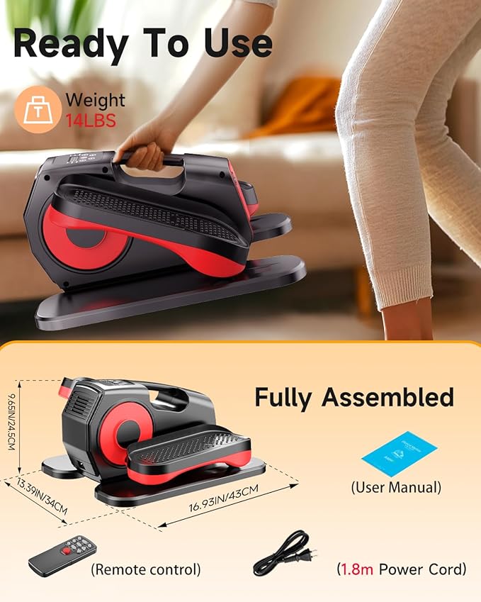 Under Desk Elliptical Machine, Ellipse Leg Exerciser with 15 Adjustable Speed Electric Seated Pedal Exerciser for Seniors Mini Leg Exerciser While Sitting for Moms Dad Parents Elderly