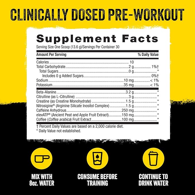 Beyond Raw LIT PreWorkout Powder Supplement For Men and Women, Energy, Focus, Endurance, Pumps, Nitric Oxide Boost, 250mg Caffeine, Creatine, Beta Alanine, Strawberry Lemonade, 30 Servings