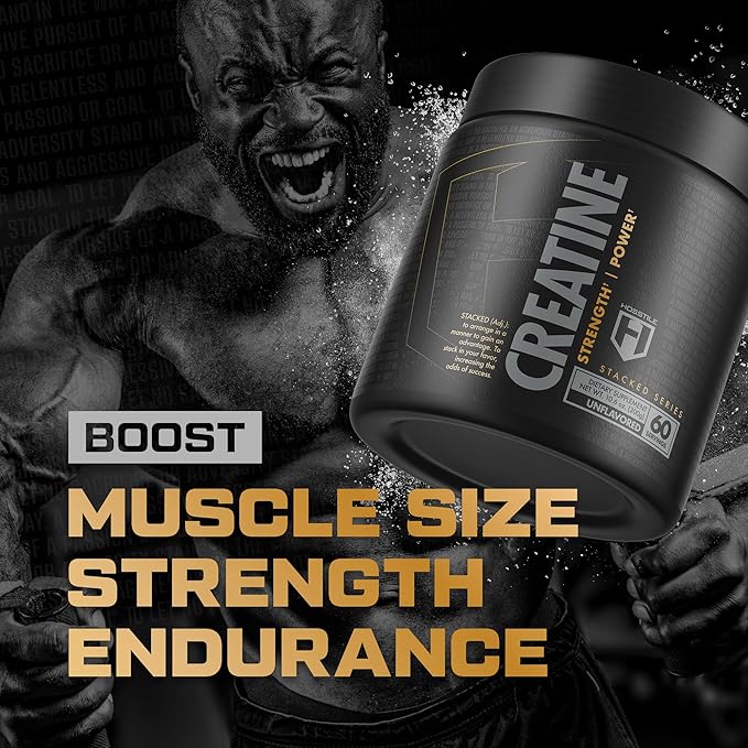 HOSSTILE Creatine, Micronized Creatine Monohydrate Powder for Men & Women, Improve Muscle Size, Strength & Power Output, Post Workout Recovery Drink, Unflavored, 60 Servings
