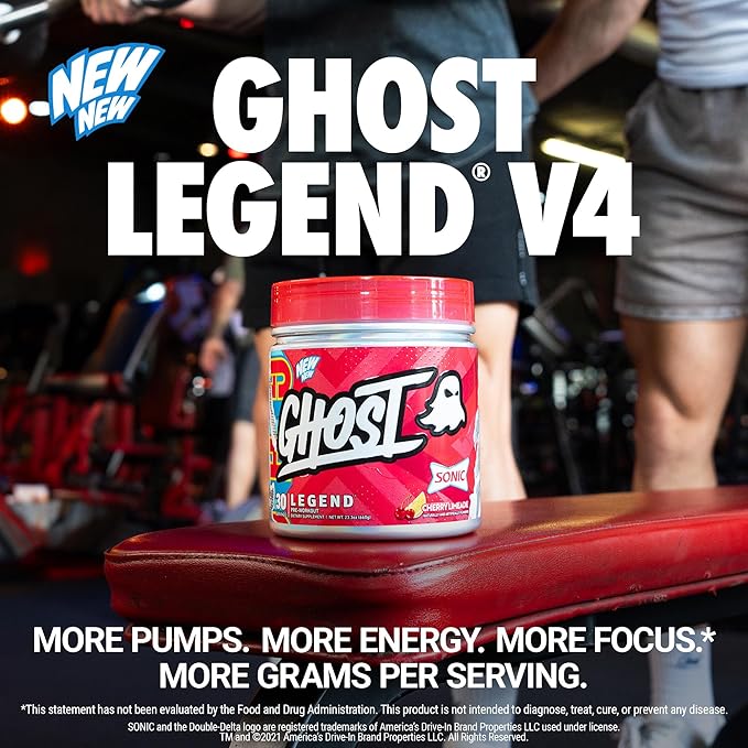 GHOST Legend Pre-Workout Powder, Sonic Cherry Limeade - 30 Servings – Pre-Workout for Men & Women with Choline, L-Citrulline, & Beta Alanine for Energy & Focus
