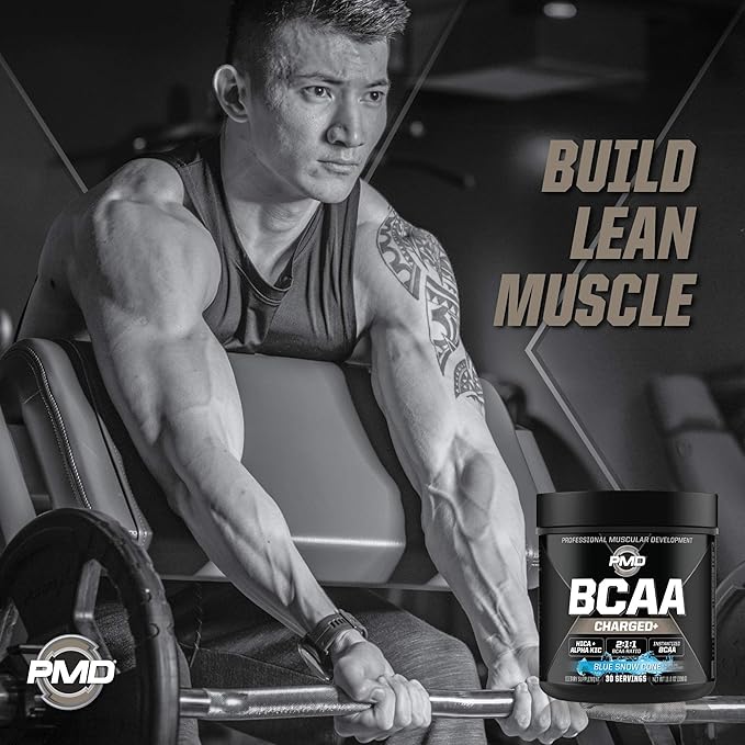 PMD Sports BCAA Charged Delicious Amino Acid Drink Mix for Performance, Recovery, Endurance, and Hydration - Increase Muscle Function for Workout and Daily Energy – Blue Snow Cone (30 Servings)