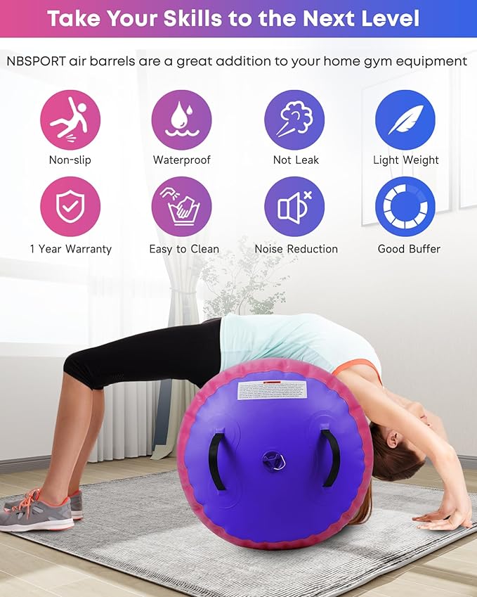 Air Barrel - Air Roller Gymnastics Barrel for Back Handspring Trainer, Air Track Tumble Mat with Pump for Gym Training/Yoga Balance Exercise/Cheerleading/Home and Outdoor Use