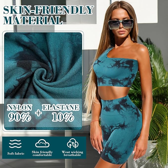 4 Pcs Women's Workout Sets Pilates Exercise Outfit Ribbed Scoop Neck Sports Bra Shorts Leggings Gym Clothes Set