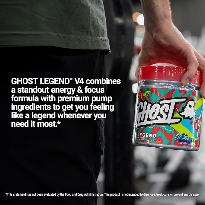 GHOST Legend Pre-Workout Powder, Blue Raspberry - 30 Servings – Pre-Workout for Men & Women with Choline, L-Citrulline, & Beta Alanine for Energy & Focus