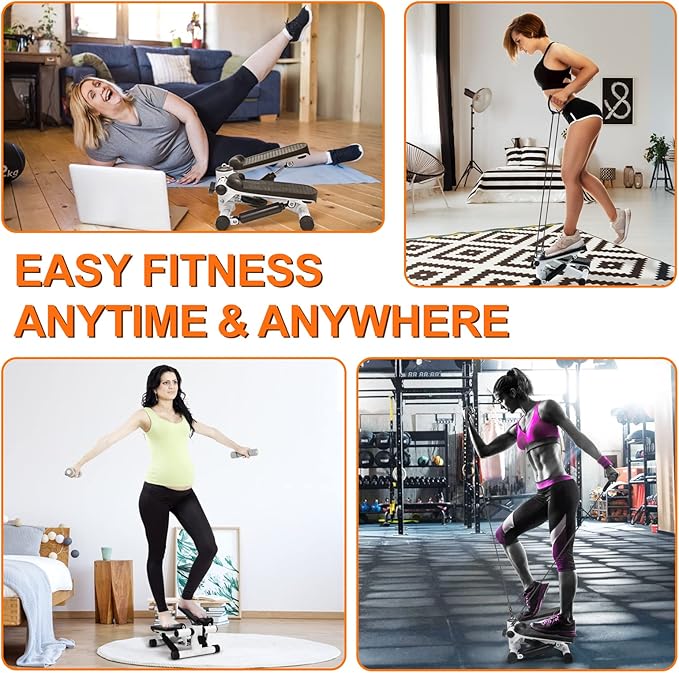 Mini Steppers for Exercise at Home, Stair Stepper with Resistance Bands Mini Stepper with 330LBS Loading Capacity, Hydraulic Fitness Stepper with LCD Monitor, Full Body Cardio Equipment