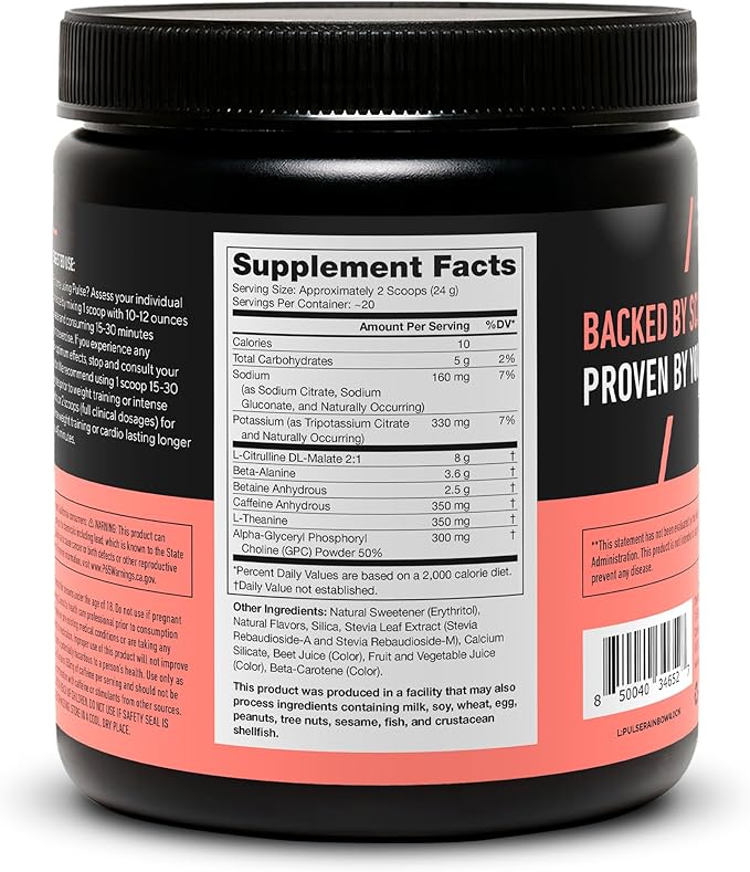 LEGION Pulse Pre Workout - All Natural Nitric Oxide Preworkout Drink to Boost Energy, Creatine Free, Naturally Sweetened, Beta Alanine, Citrulline, Alpha GPC (Rainbow Sherbet)