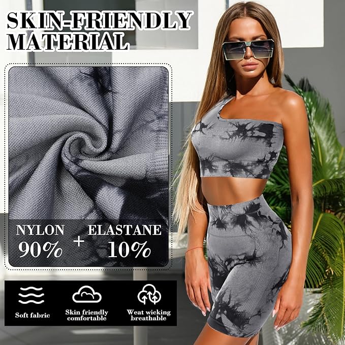 4 Pcs Women's Workout Sets Pilates Exercise Outfit Ribbed Scoop Neck Sports Bra Shorts Leggings Gym Clothes Set