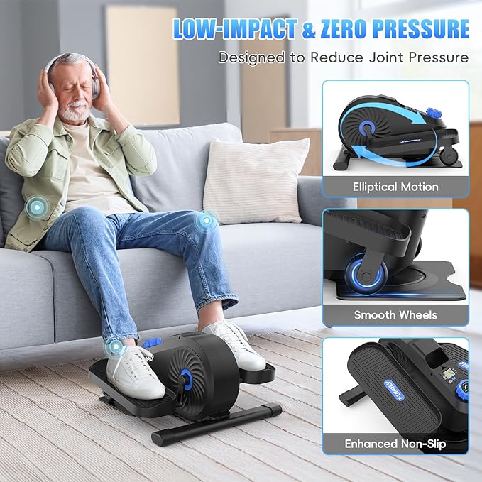 FUNMILY Under Desk Elliptical, Under Desk Bike Pedal Exerciser, Fully Assembled Leg Exerciser 2 in 1 Seated Standing Elliptical, Ultra-Quiet Mini Elliptical Machines for Home Office Use