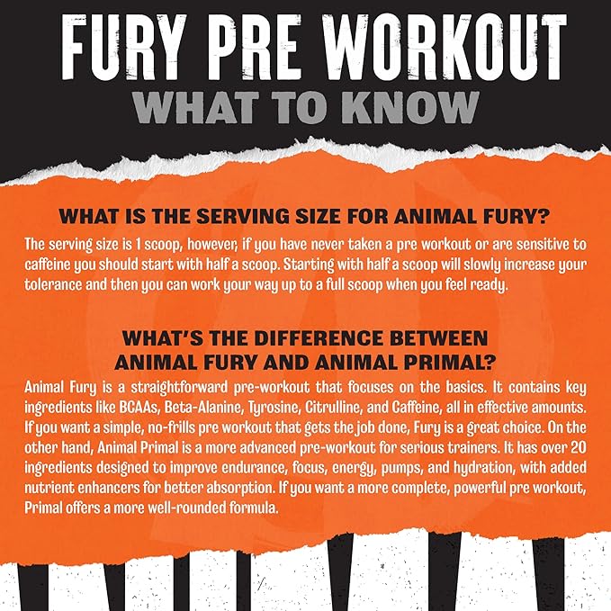 Animal Fury Pre Workout Powder Supplement – Energize Your Workout With More Focus, Energy, Endurance and Pumps, Watermelon, 20 Servings