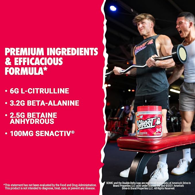GHOST Legend Pre-Workout Powder, Sonic Cherry Limeade - 30 Servings – Pre-Workout for Men & Women with Choline, L-Citrulline, & Beta Alanine for Energy & Focus