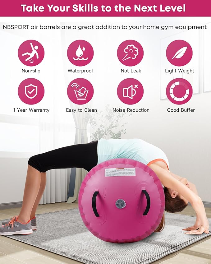 Air Barrel - Air Roller Gymnastics Barrel for Back Handspring Trainer, Air Track Tumble Mat with Pump for Gym Training/Yoga Balance Exercise/Cheerleading/Home and Outdoor Use