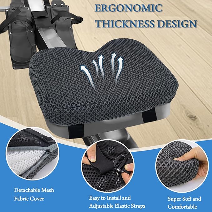 REEZEIVI Rowing Machine Seat Cushion for The Concept 2 Rowing Machine,Breathable 4D Air Mesh Seat Pad, Washable and Breathable Cover and Straps, Non-Slip Design,Recumbent Stationary Bike, Watter Rower