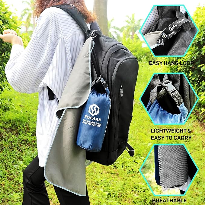 HOEAAS 2 Pack Microfiber Camping Towels