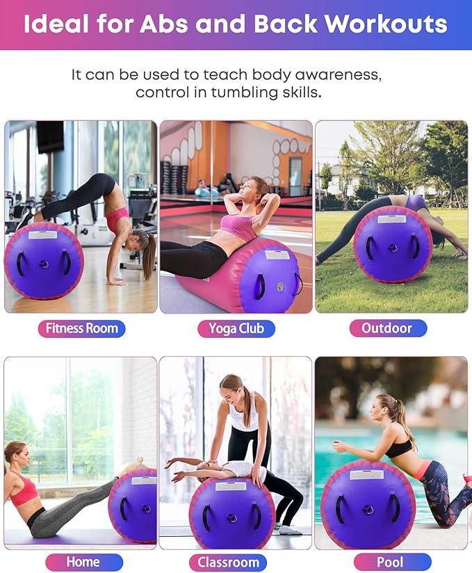 Air Barrel - Air Roller Gymnastics Barrel for Back Handspring Trainer, Air Track Tumble Mat with Pump for Gym Training/Yoga Balance Exercise/Cheerleading/Home and Outdoor Use