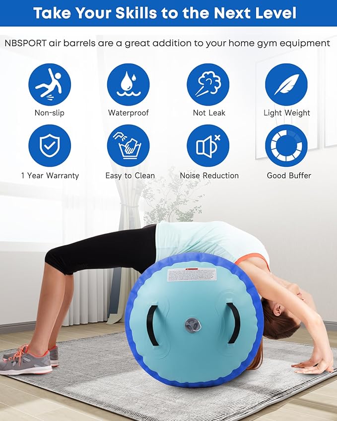 Air Barrel - Air Roller Gymnastics Barrel for Back Handspring Trainer, Air Track Tumble Mat with Pump for Gym Training/Yoga Balance Exercise/Cheerleading/Home and Outdoor Use