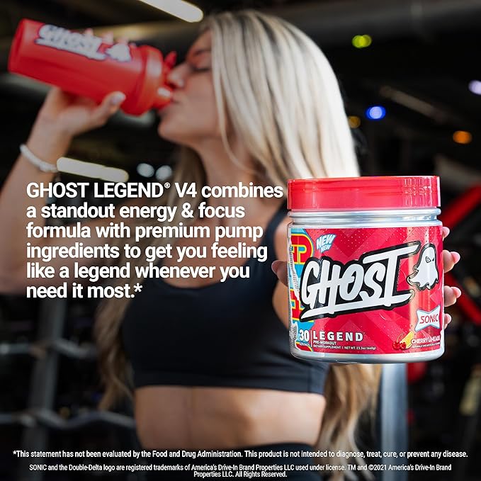 GHOST Legend Pre-Workout Powder, Sonic Cherry Limeade - 30 Servings – Pre-Workout for Men & Women with Choline, L-Citrulline, & Beta Alanine for Energy & Focus