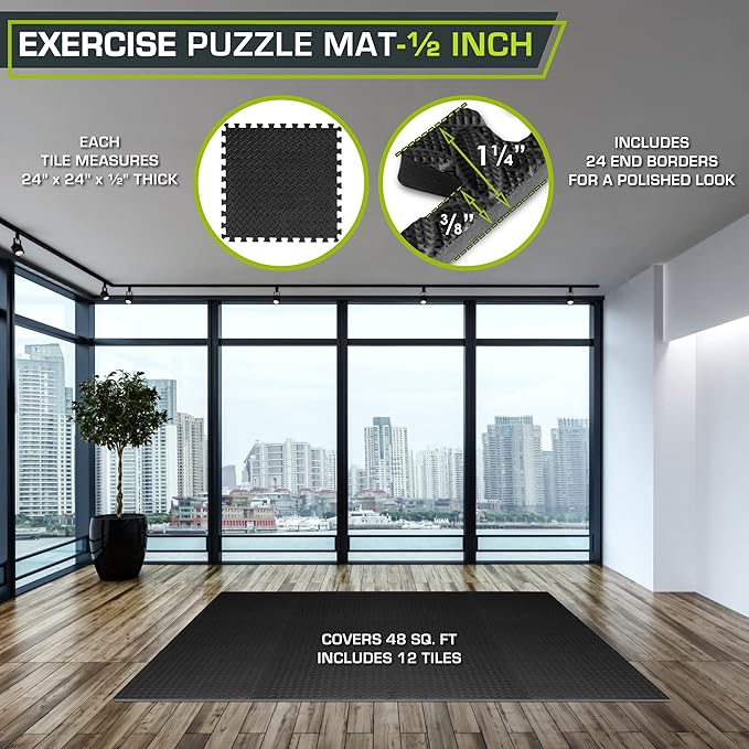 ProsourceFit Puzzle Exercise Mat ½ in 24 in 24 in 144 Sq 36 Tiles