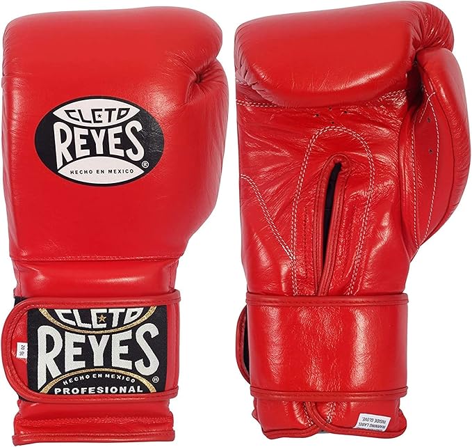 Cleto Reyes Training Gloves with Leather Strap & Attached Thumb and Hook & Loop Closure, 14oz, Classic Red
