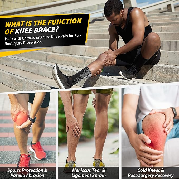 CAMBIVO Knee Brace for Men & Women, 2 Pack Knee Compression Sleeve for Knee Pain Relief, Knee Brace with Side Stabilizers & Patella Pad for Meniscus Tear, Gym Running Working Out(Large, STS-Black)