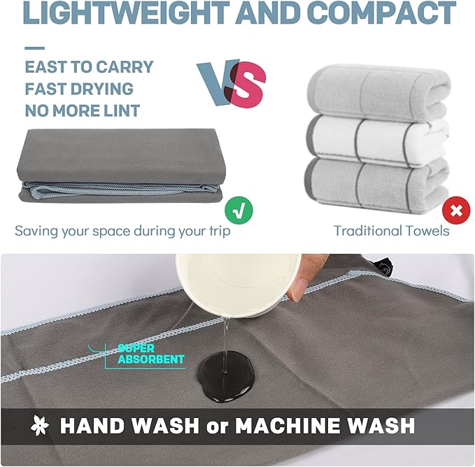 HOEAAS 2 Pack Microfiber Camping Towels
